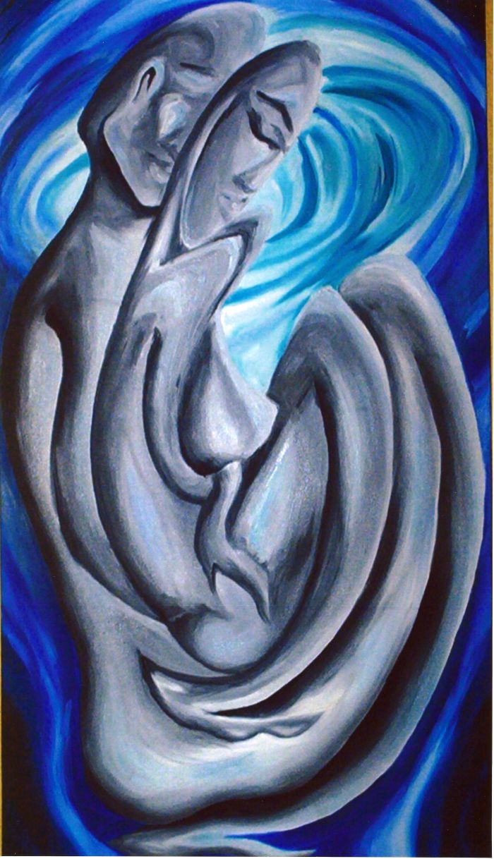 Bonding By Moonlight, By Nina Fabunmi, Oil on Canvas, 20x42, Sold Inches, 2001